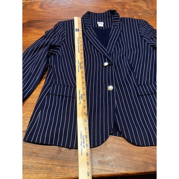 Chico's Sz 2P Petite Striped Navy Blue Blazer Pearl Buttons Jacket Lined - Picture 10 of 12